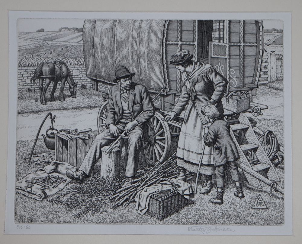 Stanley Anderson (1884-1966), line engraving, The Clothes Peg Maker signed and inscribed Ed 60, 17 x 22.5cm, unframed